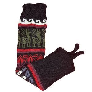 Alpaca Wool Black Leg Warmer Peru Llama Design 19 Inches Long New